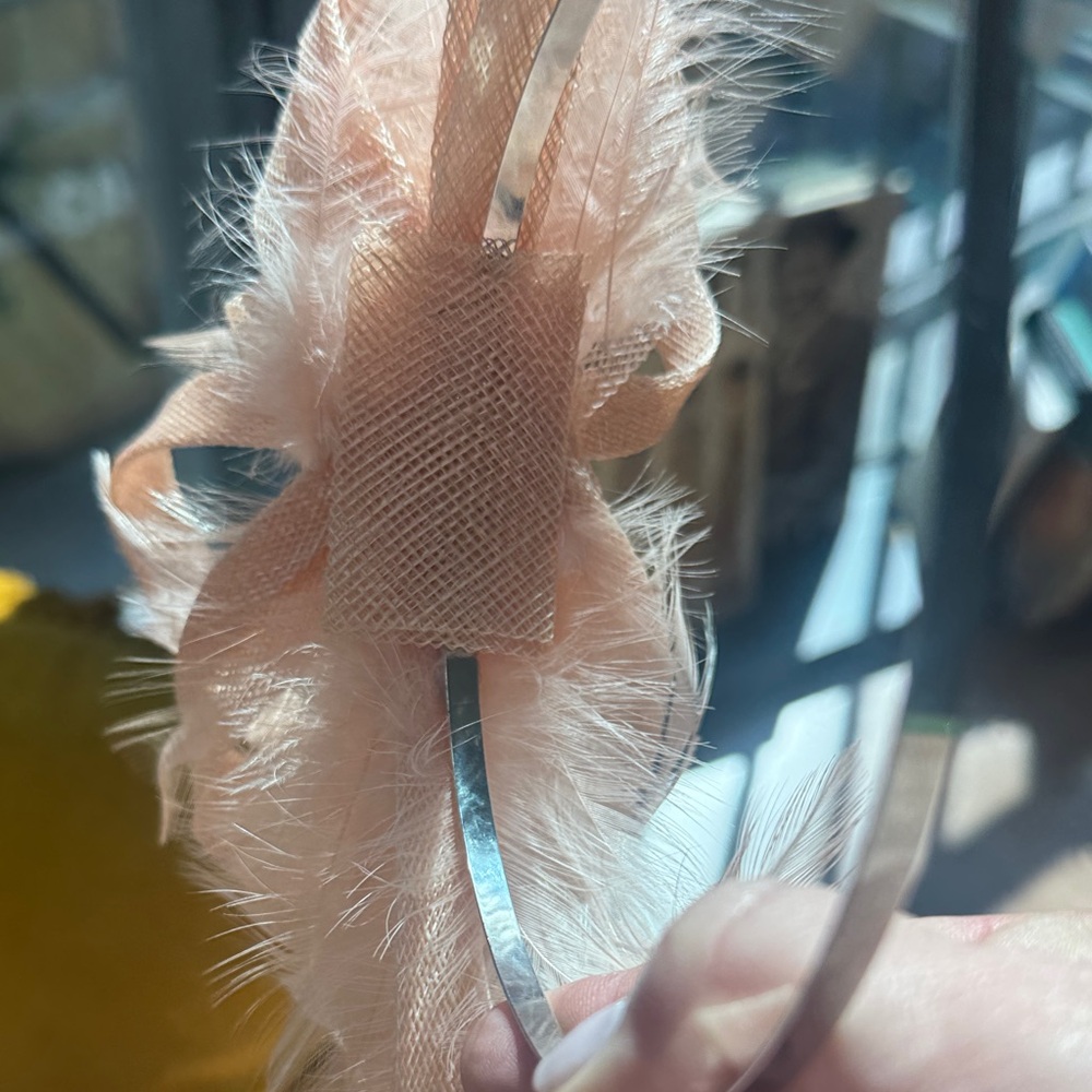 Peach Fascinator with Feathers handmade in London. - Picture 7 of 7